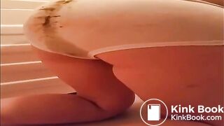 Chubby girl pooping and farting in her white panties