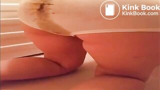 Chubby girl pooping and farting in her white panties