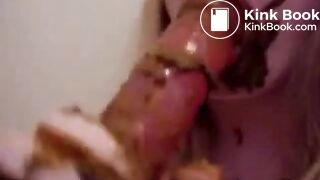 she sucks shitty dildo