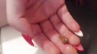 Cute girl pissing and rubbing shit