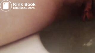 Cute girl pissing and rubbing shit