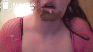 Big titted Chick plays with shit in pink fishnet