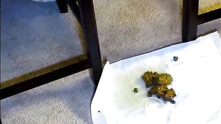 Slim black girl takes a shit and pee standing