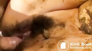 Japanese lovers sucking and fucking in shit