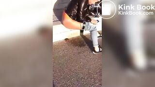 Drunk girl pissing and shitting on the street