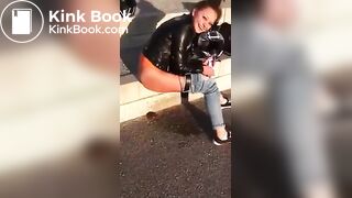Drunk girl pissing and shitting on the street