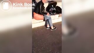 Drunk girl pissing and shitting on the street