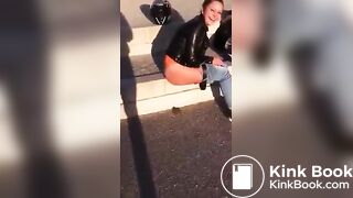 Drunk girl pissing and shitting on the street