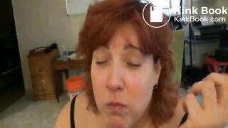 fat slave wife swallows huge turd from hubby's hole