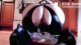 Chick in sexy outfit makes brownies