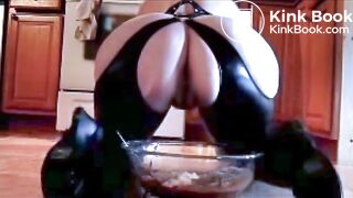 Chick in sexy outfit makes brownies