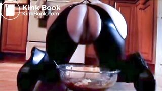 Chick in sexy outfit makes brownies