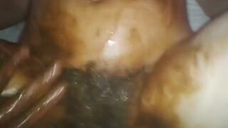 Smearing Poop On Her Beautiful Hairy Pussy