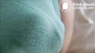 Blonde pooping on bed