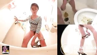 Sick women shitted panties and vomited in the public toilet