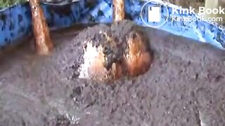 Brunette hottie taking a scat bath