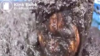 Brunette hottie taking a scat bath