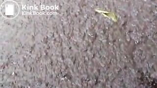 Brunette hottie taking a scat bath