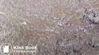 Brunette hottie taking a scat bath