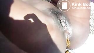 ebony poop while laying down