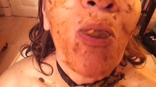 Shit in pussy scat smearing slut wife eat shit