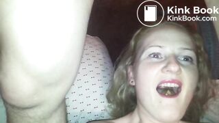 Kinky blonde slut likes shit in her mouth