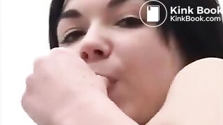 Sexy brunette shitting