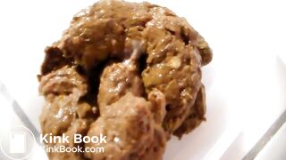 Slim amateur shitting into a plastic container