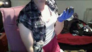 Lovely crossdresser masturbates with a poop in his mouth