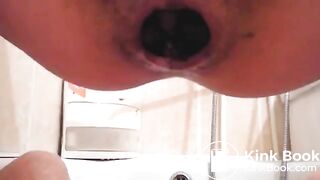 Huge turds fall from her small asshole