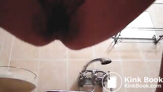 Huge turds fall from her small asshole