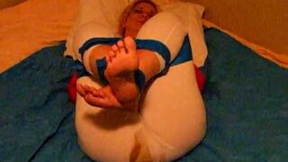 blonde woman releases shitty enema in pantyhose