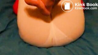 blonde woman releases shitty enema in pantyhose