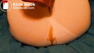 blonde woman releases shitty enema in pantyhose