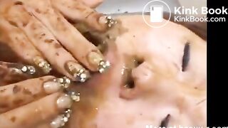 Cute Japanese girl eats shit while being fucked