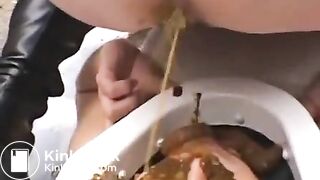 Lots of filthy crap for japanese toilet girl