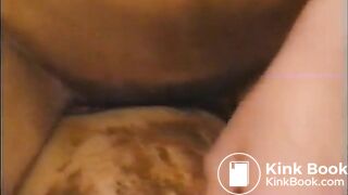 Kinky woman defecating in man's mouth