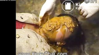 Extreme scat video features an asian newcomer getting her face covered in s
