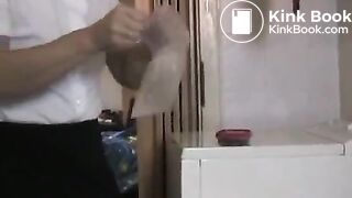 Mature mom collects her poop for later