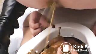 Asian babes have fun with warm shit