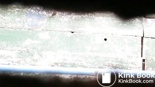 Asian woman poops a long turd!!