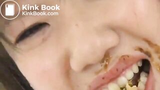 Japanese girl eating meat and shit