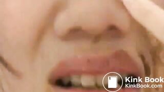 Japanese girl eating meat and shit