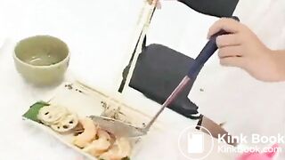 Japanese girl eating meat and shit