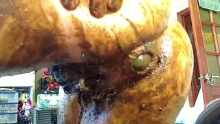 Russian slut sticks cucumber up ass and then eats it