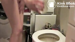 Girl fills up a glass with her poo