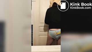 Twink in mask shits in his underwear