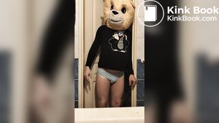 Twink in mask shits in his underwear
