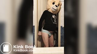 Twink in mask shits in his underwear