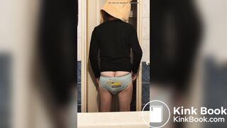 Twink in mask shits in his underwear